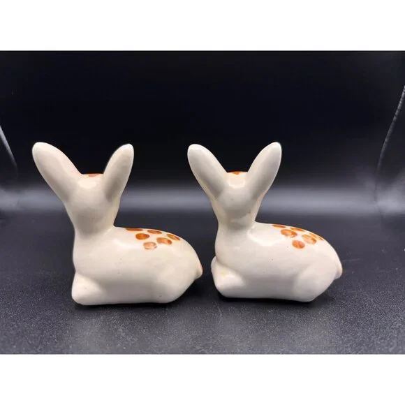 Vintage Ceramic Sweet Deer Salt & Pepper Anthropormoprhic Eyelashes MCM - Picture 4 of 6